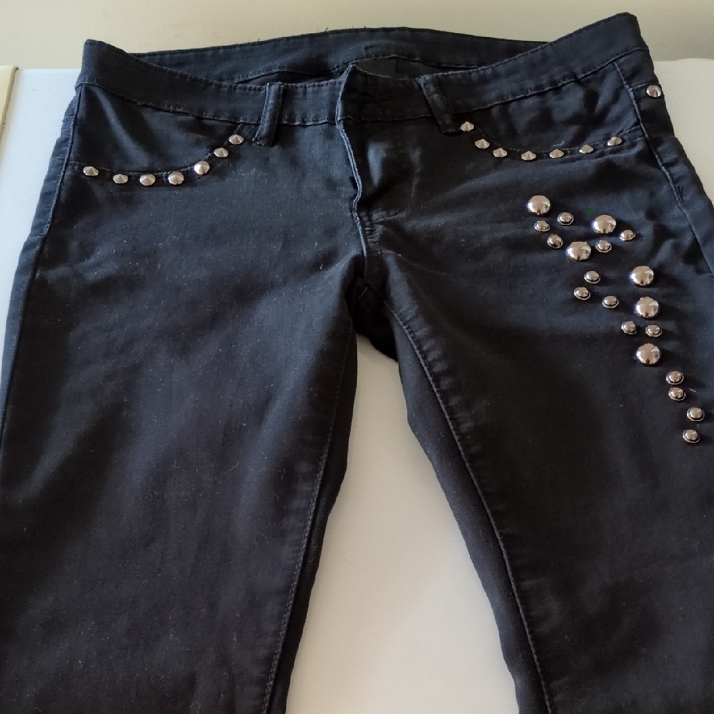 C. Luce Black Studded Skinny Jeans